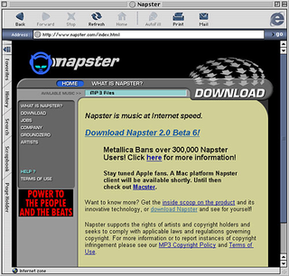 The home page of the web site Napster, which has cost numerous rock stars their lives.
